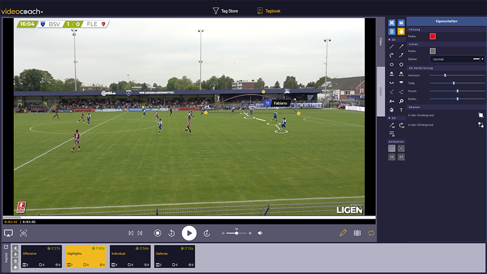 videocoach scouting with a tagged match scene and Tagbook