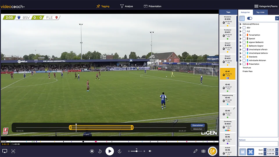 videocoach Ansicht für die schnelle Videonavigation