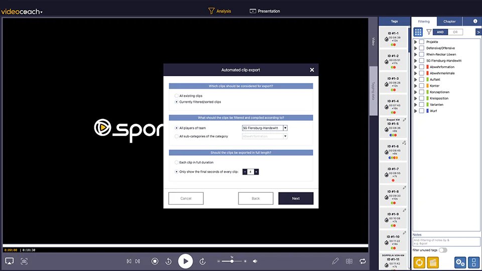Automated video compilation in videocoach