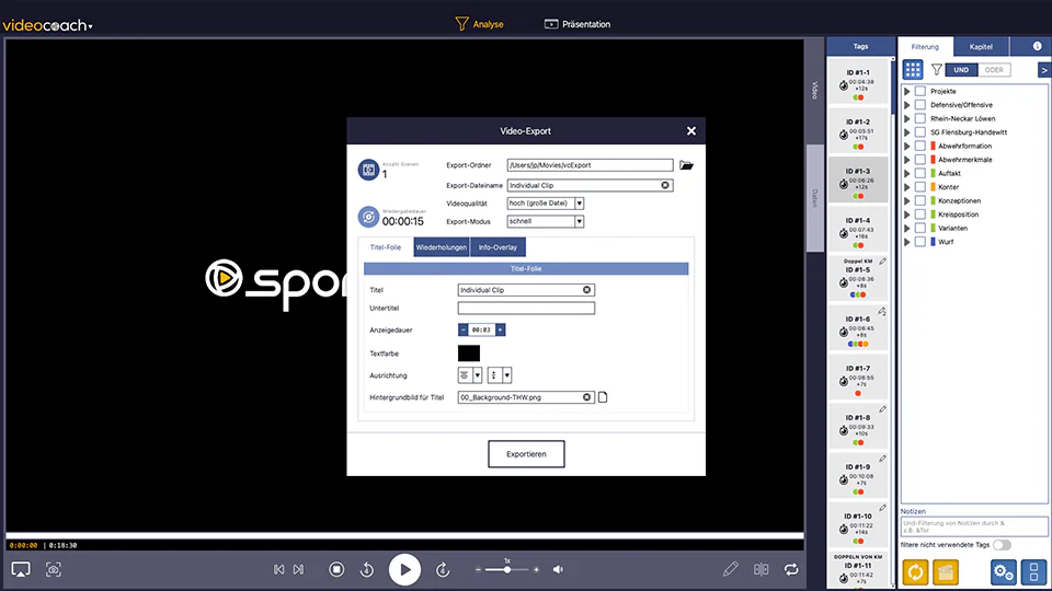 Quick Videoexport in videocoach