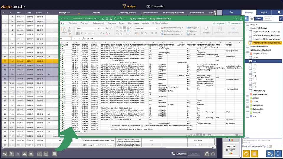 Excel-Export aus videocoach