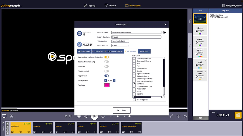 Automatische Integration von Szeneninformationen in videocoach