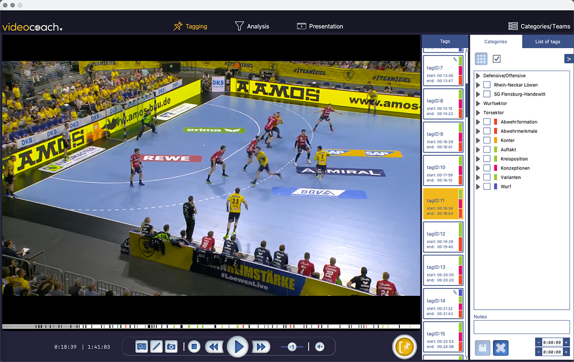 videocoach handball tagging with categories and context